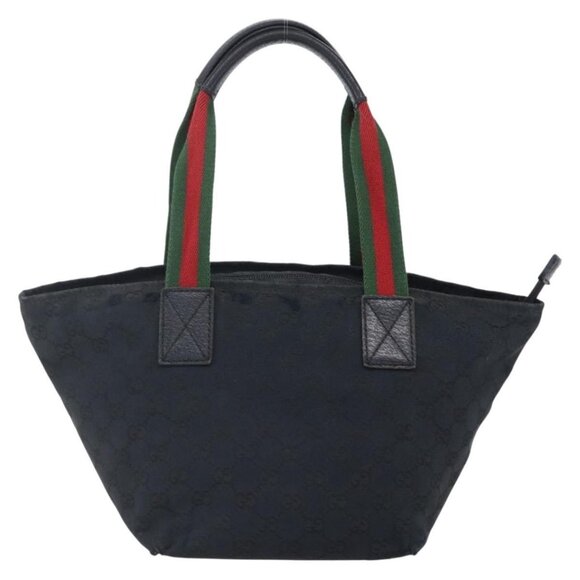 GUCCI GG Canvas Web Sherry Line Hand Bag Black Red Green 131228 Auth 152084 - Picture 3 of 16